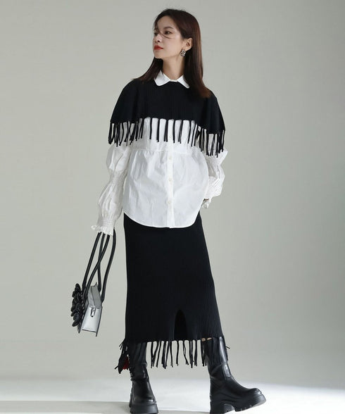 Fringe Knit Cape & Skirt Co-ord